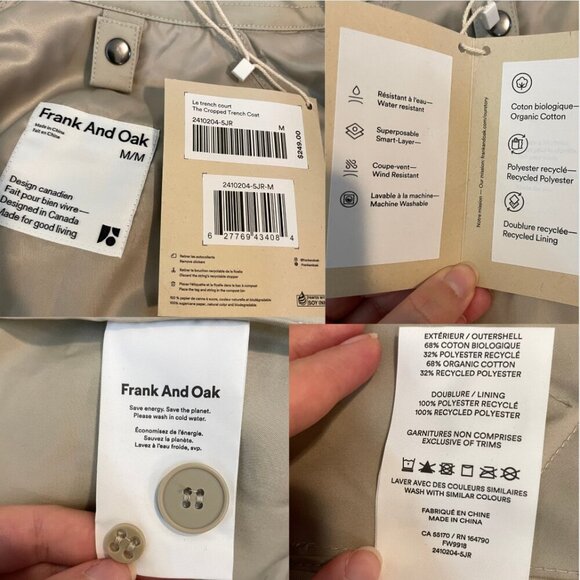 NWT Frank & Oak The Cropped Trench Coat in Light Beige M - Picture 15 of 15